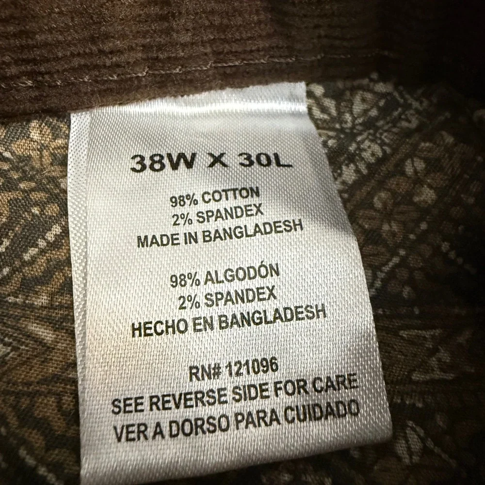Weatherproof Vintage Mens Brown Corduroy Pants 38x30 Straight Fit Stretch W4F615
